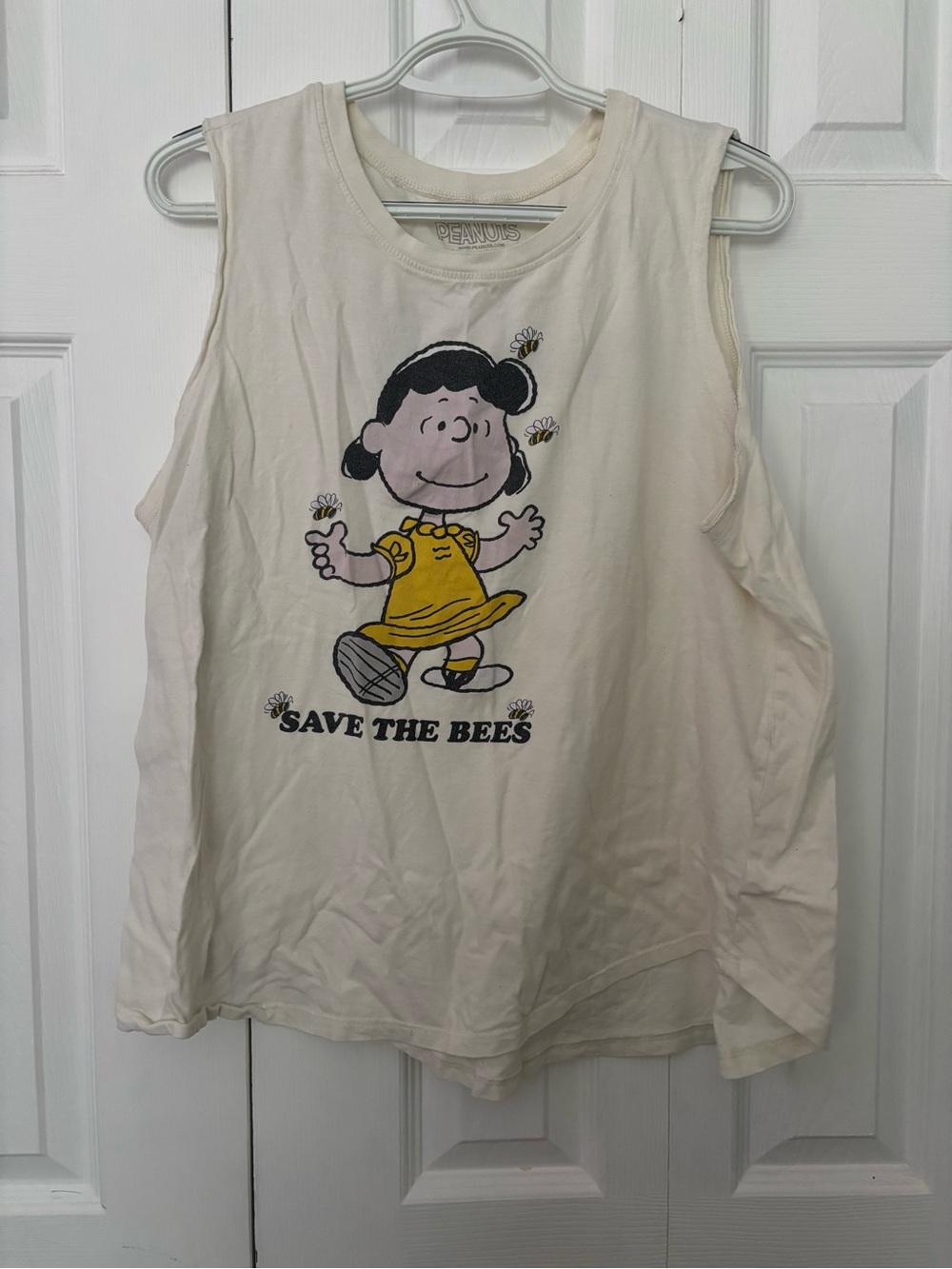 Peanuts Cream Tank Top with Yellow Lucy 'Save The Bees' Graphic